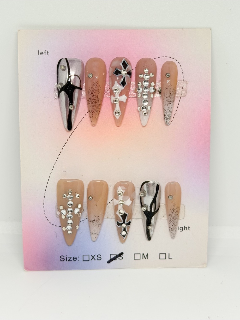 Nude and Silver Crystal Embellished Press-On Nails - Women's Accessories